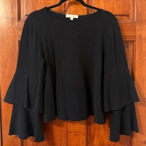 Eri & Ali Black Ruffle-Sleeve Knit Blouse